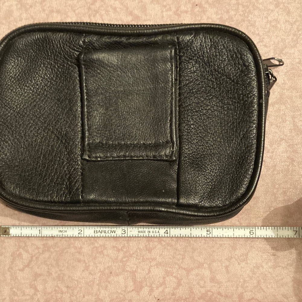 Classic Black Leather Wallet with 3 zippers, belt loop, small cell phone holder